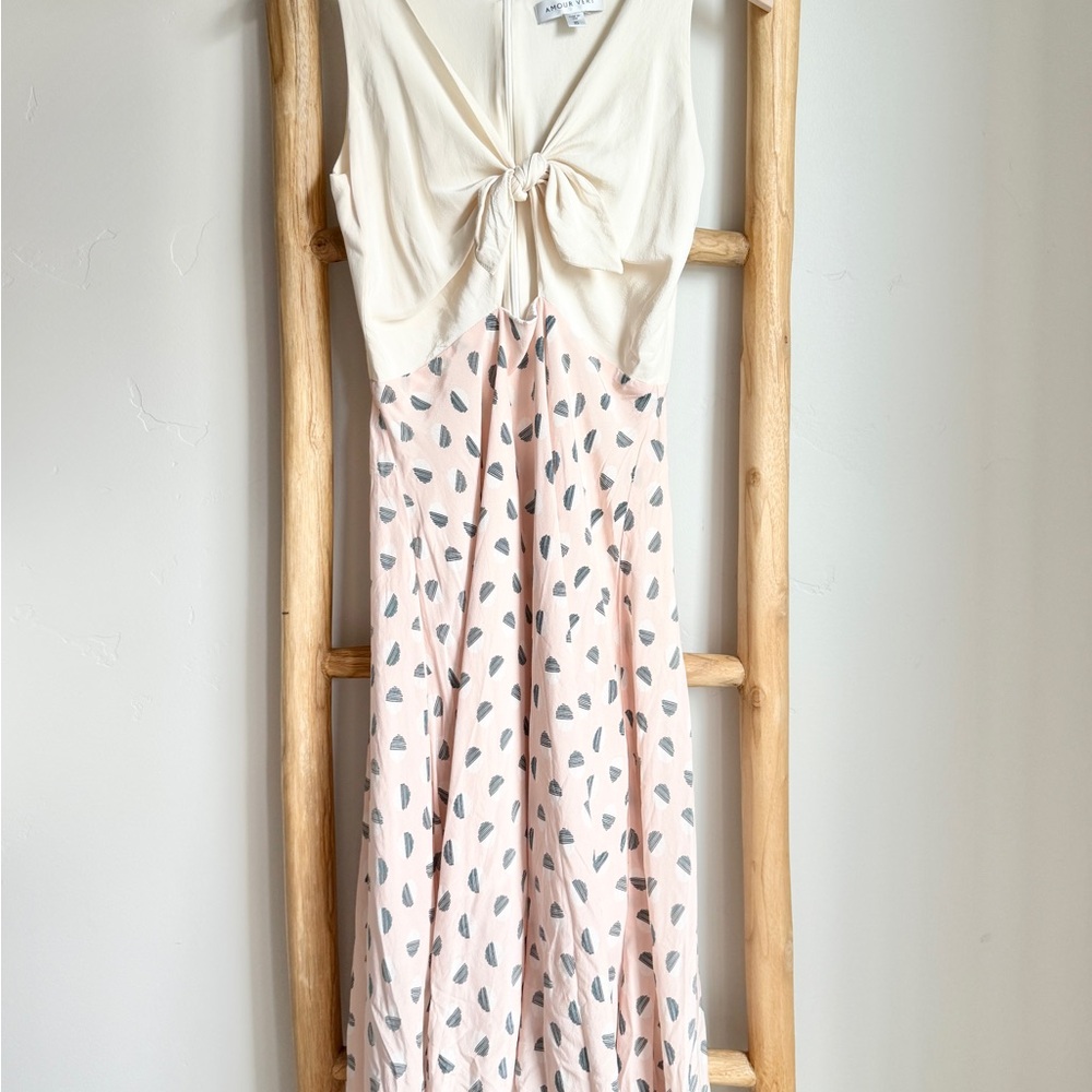 Amour Vert Silk Pink and Cream A-Line Dress - Picture 3 of 8